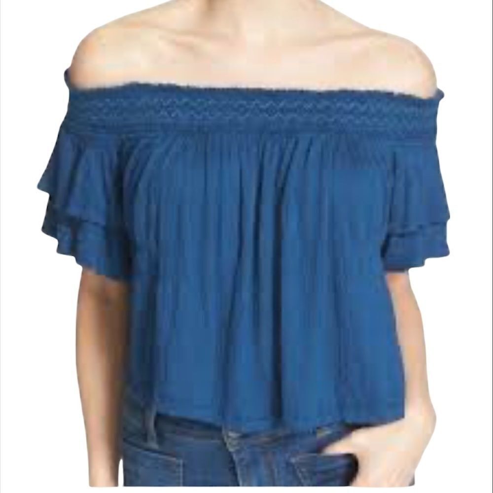 Free People Santorini Blue Off Shoulder Top Size S